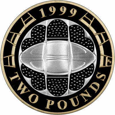 Reverse of 1999 Silver Proof Rugby World Cup Two Pound