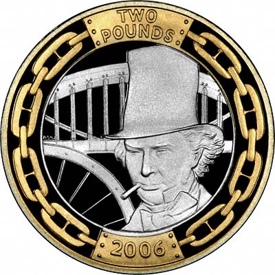 Reverse of 2006 Brunel the Man Silver Proof Two Pound