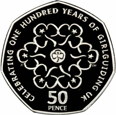 Obverse of 100 Years of Girl Guiding Fifty Pence