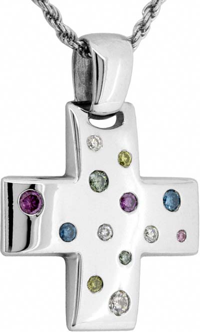 Diamond Crosses on Enhanced Coloured Diamond Cross Pendant